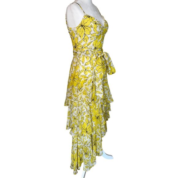 Badgley Mischka Womens Floral Print Dress in Yellow 0 Long Gown Maxi - Picture 5 of 14